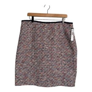 Tahari A Line Tweed Multi Color Metallic Ribbon Trim Waist Mini Skirt Size 16